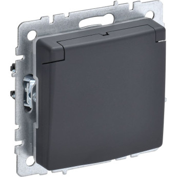 Розетка IEK BRITE с заземлением с защитными шторками и крышкой 16А IP20 РСбш10-3-БрГ графит